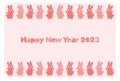 2023 New Year\'s card. Year of the Rabbit. Frame design of cute pink rabbits.